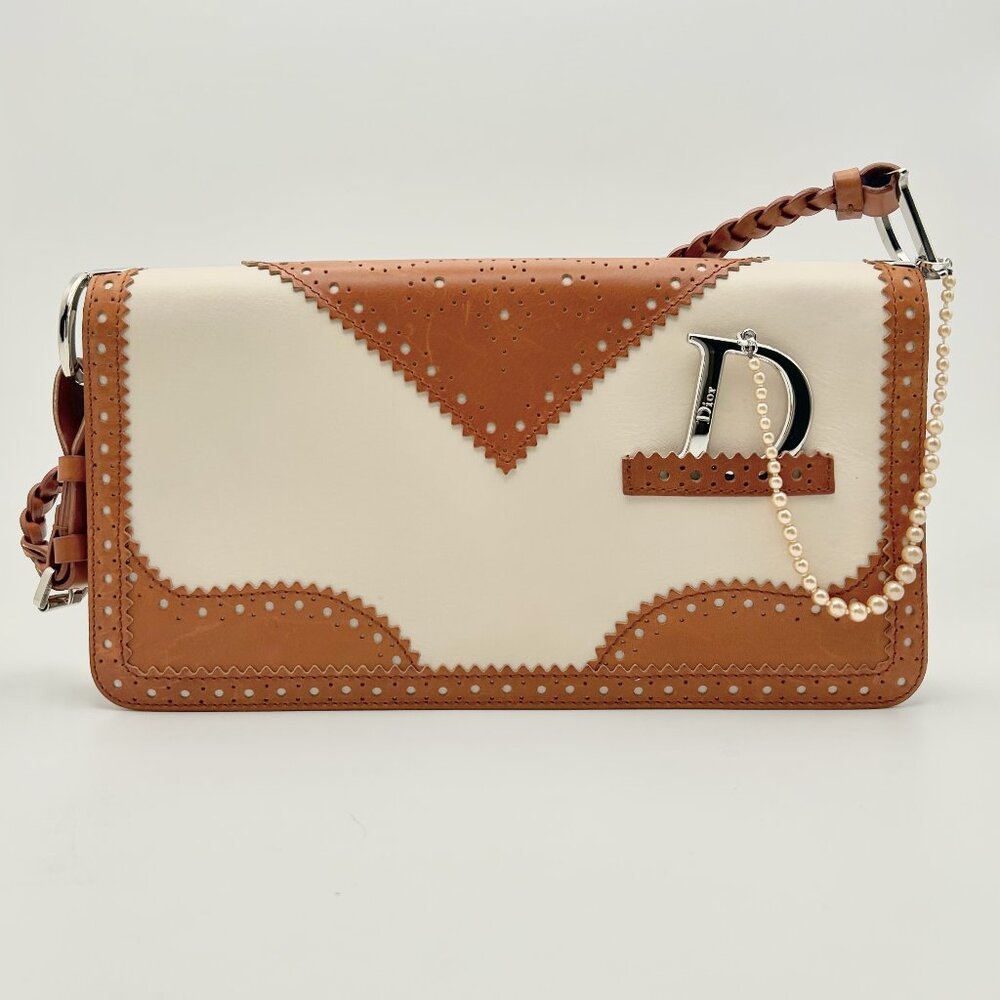 Christian Dior Leather D'Trick Handbag Clutch Mint Vintage